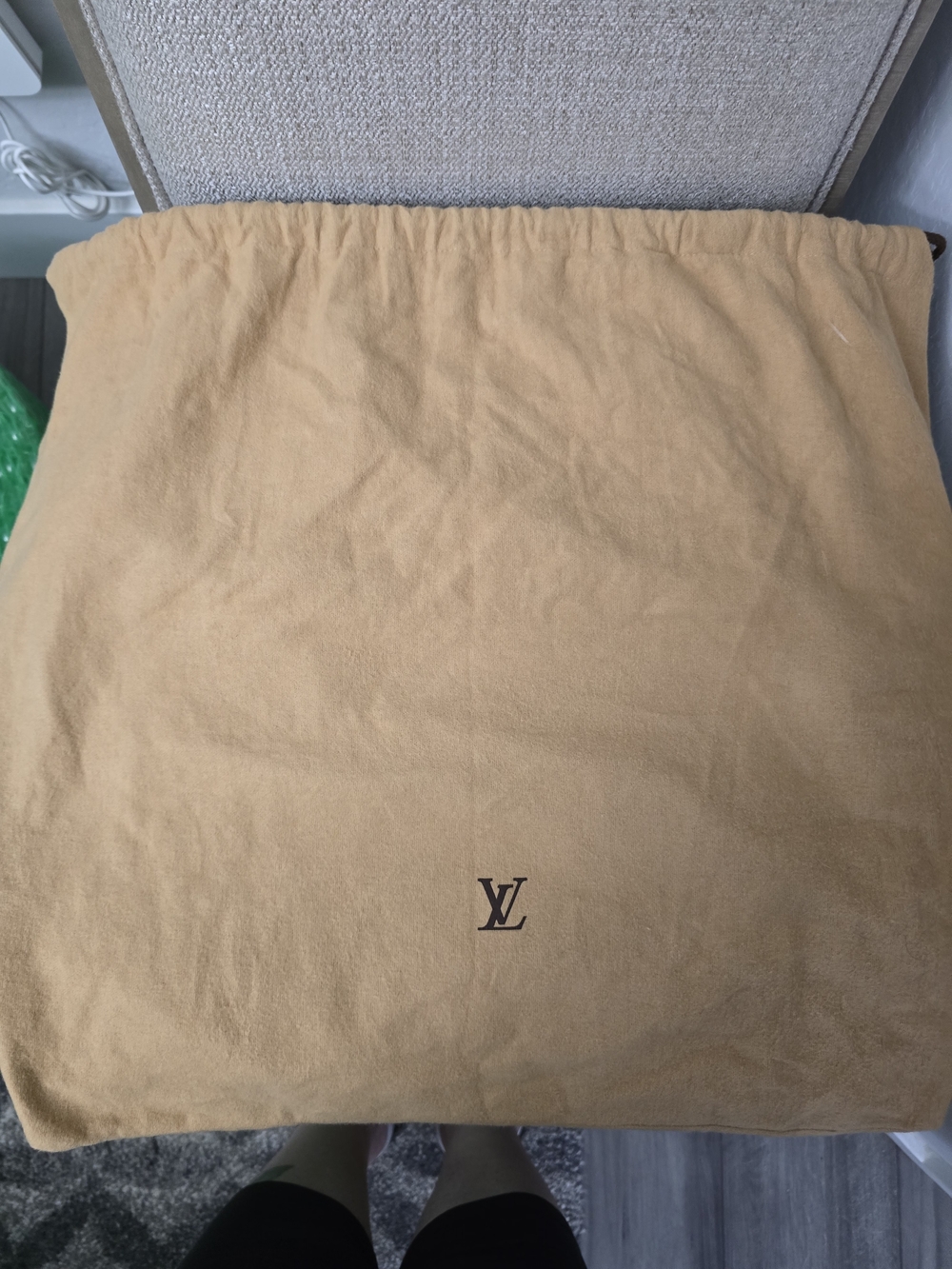 Louis Vuitton Camel Tan Drawstring Dust Bag with LV Monogram